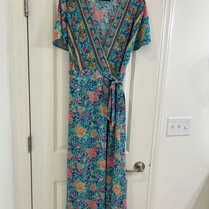 Zesica Floral Maxi Dress Wrap Dress Short Sleeve--Size Large